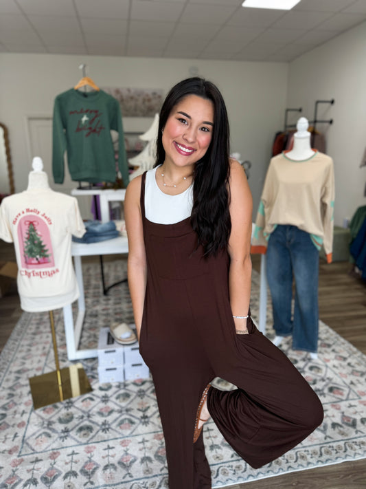 Comfy and Cute Jumpsuit-Brown